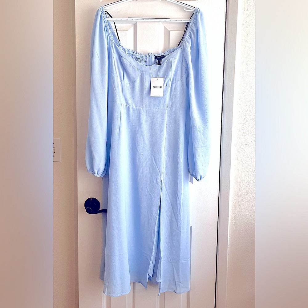 Forever 21 never worn midi light blue dress with sleeves